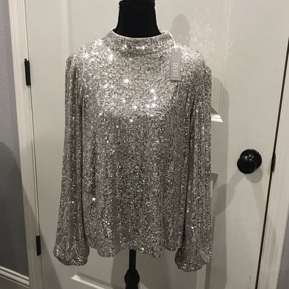 Spense Tops - Spense Silver Sequin Blouse New with Tags size Large